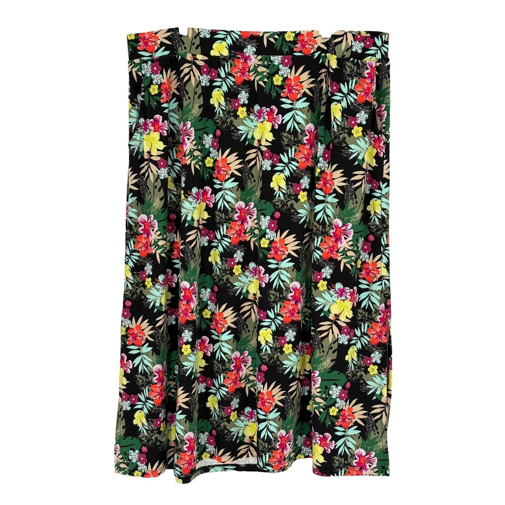 Terra & Sky Midi Skirt Multi Floral Tropical Slit Stretch 3X